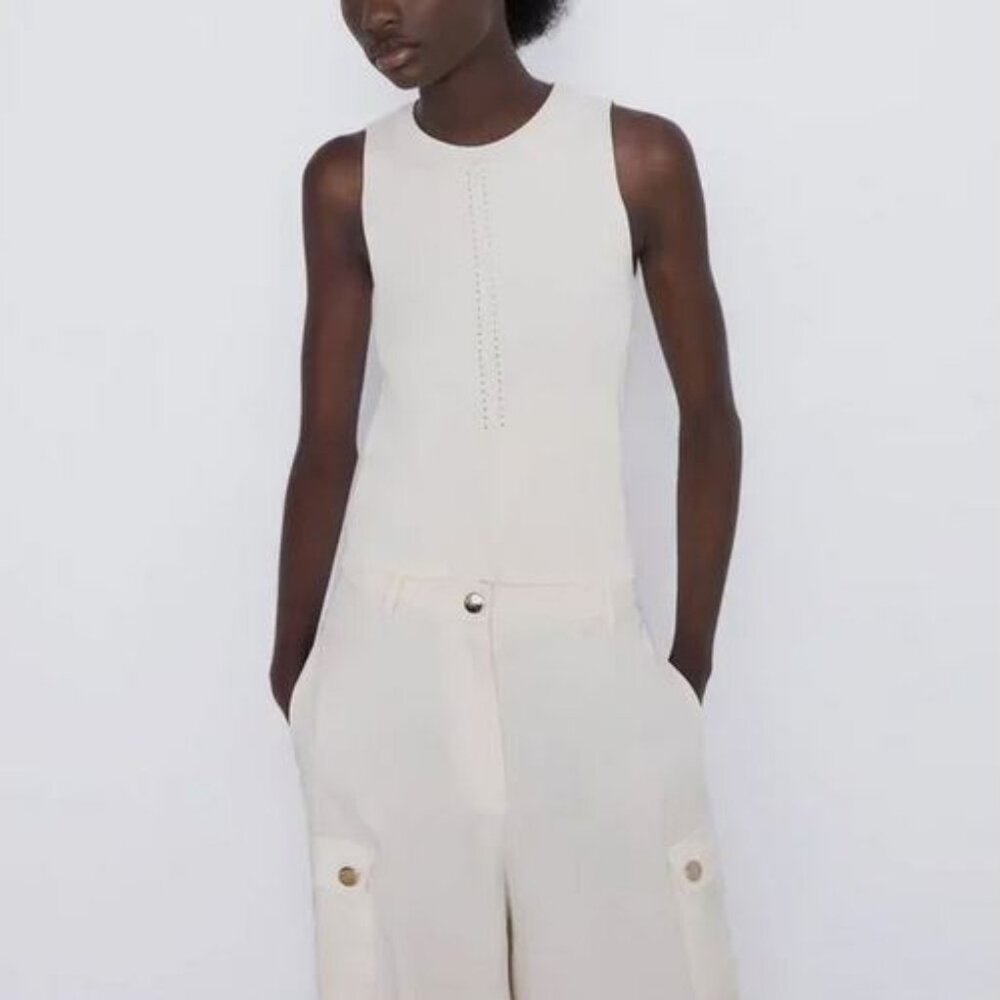 Zara Cream Bare Back Tie Back Sleeveless Top, NWT, S
